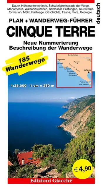 Cinque terre. Plan. Wanderweg-Führer. 185 Wanderwege, Maßtab 1 25.000 Offerta Limitata